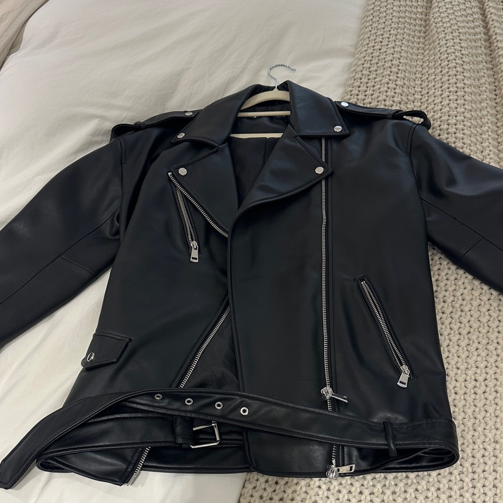Zara Black faux Leather Jacket oversized fit